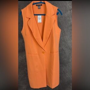 Ashley Stewart Orange Sherbet Sleeveless Tunic Vest 14/16 NWT One Button